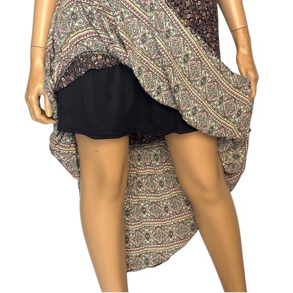 Boho Hi Low Halter Dress XS Brown Floral Dark Prairie Earthy Whimsigoth Hippie - Picture 9 of 16